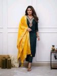 RICH LOOK CHANDERI EMBROIDERY WORK TOP BOTTOM WITH DUPATTA GREEN