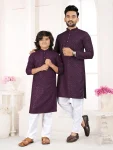 RICH LOOK COTTON RAYON MACHINE EMBROIDERY WORK FATHER SON COMBO SET WINE