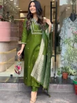 RICH LOOK COTTON SLUB EMBROIDERY WORK TOP BOTTOM WITH DUPATTA GREEN