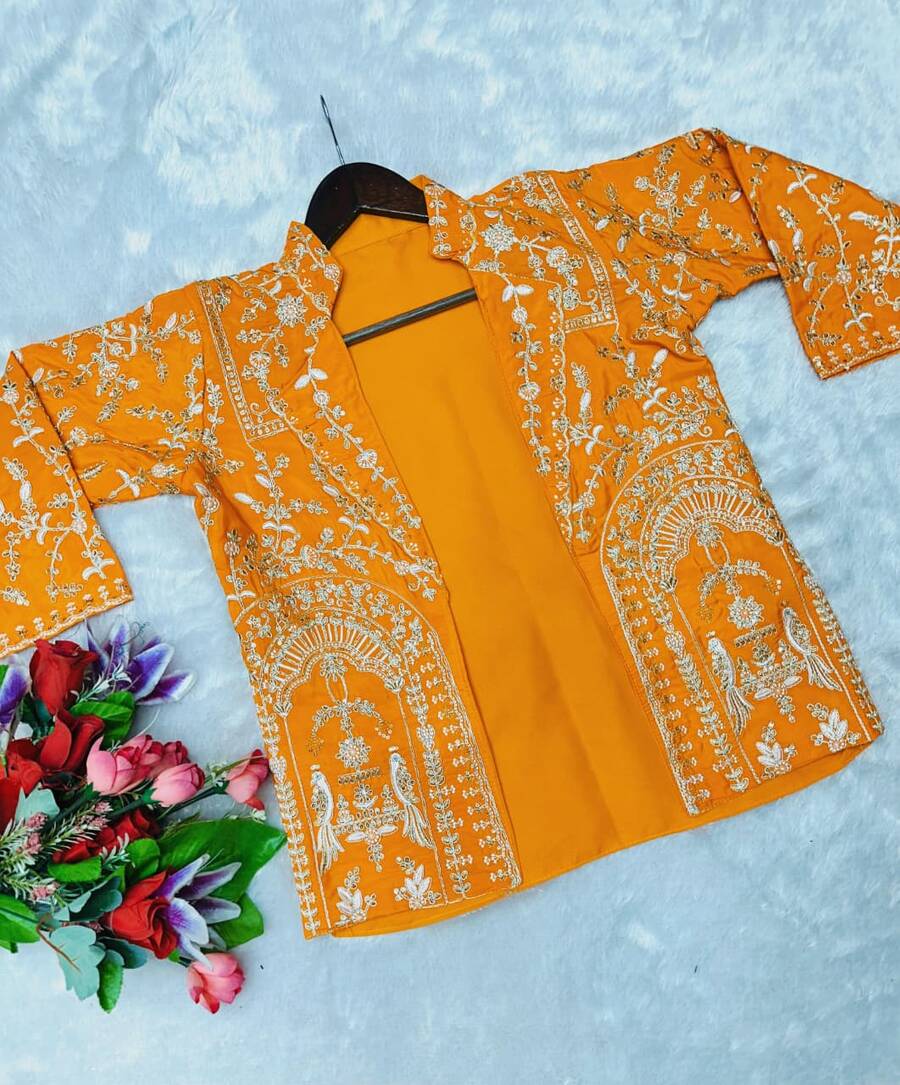 RICH LOOK CREPE EMBROIDERY WORK GOWN WITH JACKET PARTY WEAR WHOLESALE PRICE ETHNIC GARMENT (5)