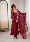 RICH LOOK CRUNCHY SILK EMBROIDERY SEQUENCE WORK GOWN BOTTOM WITH DUPATTA FESTIVE WEAR WHOLESALE PRICE ETHNIC GARMENT (9)