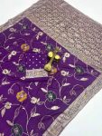 RICH LOOK DOLA SILK ZARI & MEENAKARI WEAVING WITH PIPING LACE BORDER WORK SAREE WITH UNSTITCHED BLOUSE PURPLE