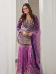RICH LOOK GEORGETTE EMBROIDERY WORK TOP SHARARA WITH DUPATTA PURPLE