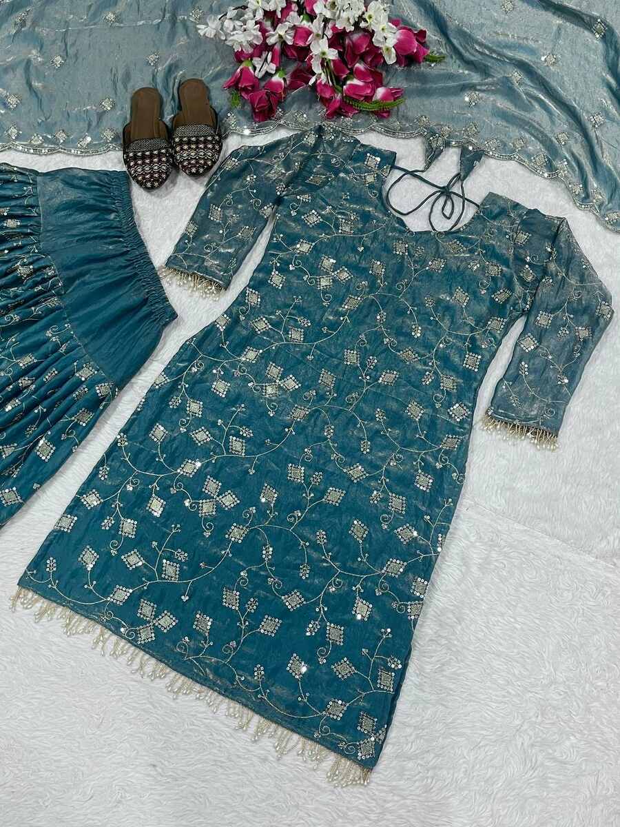 RICH LOOK FENDY CRUSH SILK SEQUENCE EMBROIDERY WORK TOP PATIYALA WITH DUPATTA FESTIVE WEAR WHOLESALE PRICE ETHNIC GARMENT (1)