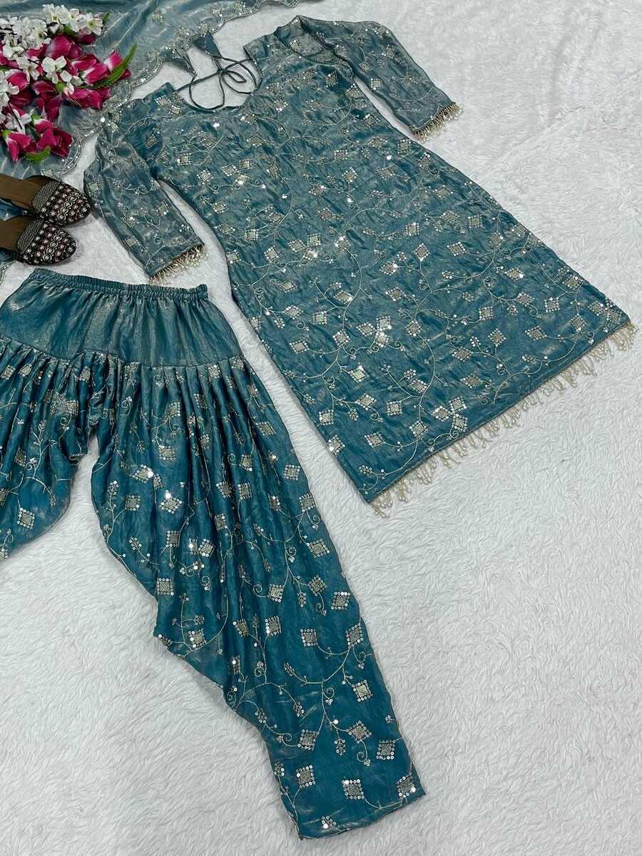 RICH LOOK FENDY CRUSH SILK SEQUENCE EMBROIDERY WORK TOP PATIYALA WITH DUPATTA FESTIVE WEAR WHOLESALE PRICE ETHNIC GARMENT (10)