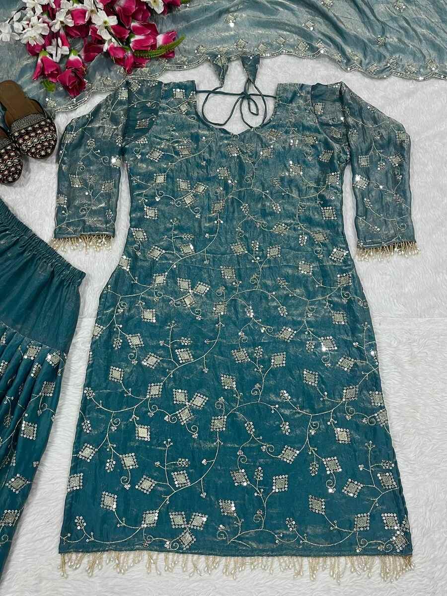 RICH LOOK FENDY CRUSH SILK SEQUENCE EMBROIDERY WORK TOP PATIYALA WITH DUPATTA FESTIVE WEAR WHOLESALE PRICE ETHNIC GARMENT (8)