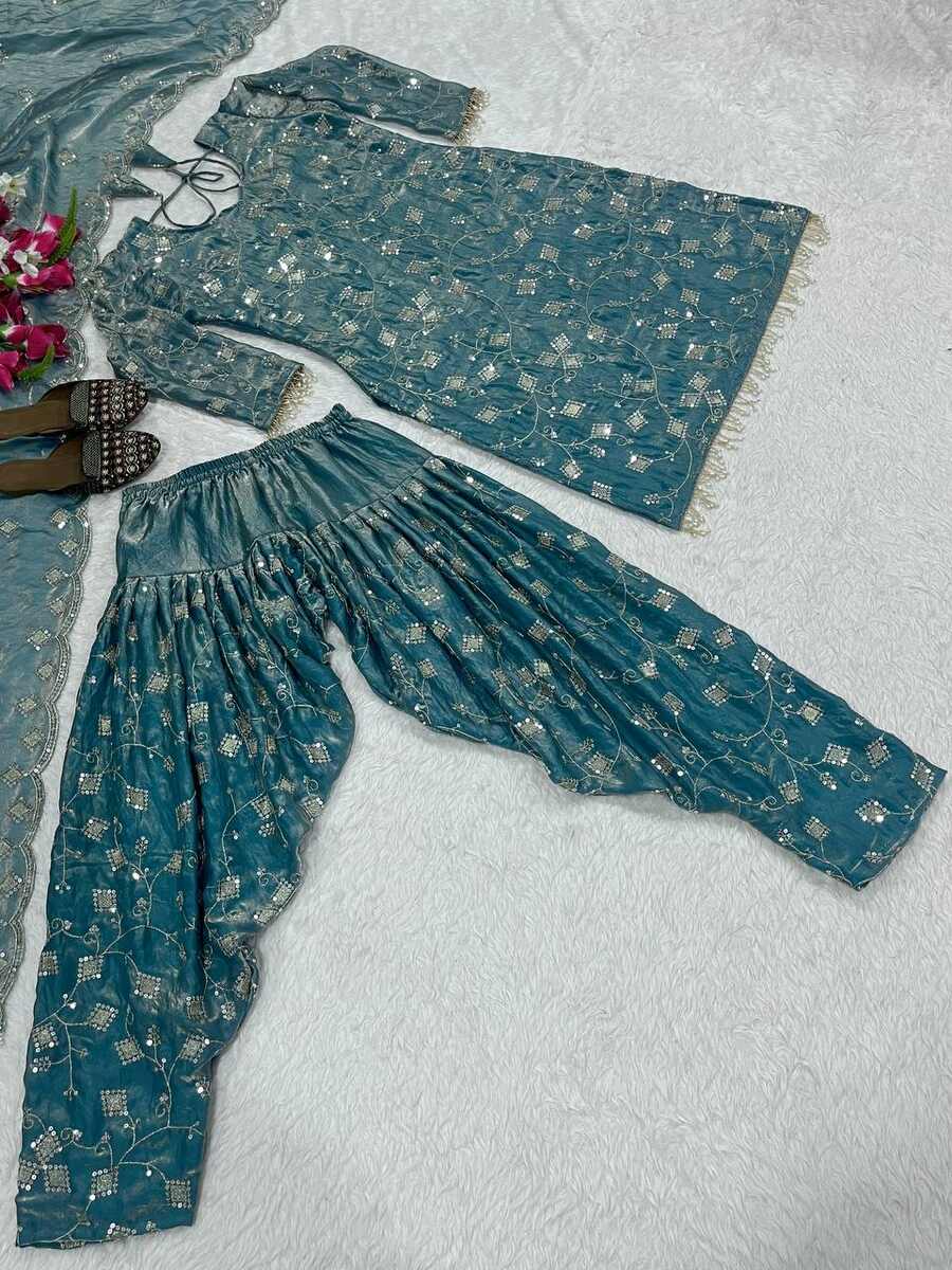 RICH LOOK FENDY CRUSH SILK SEQUENCE EMBROIDERY WORK TOP PATIYALA WITH DUPATTA FESTIVE WEAR WHOLESALE PRICE ETHNIC GARMENT (9)