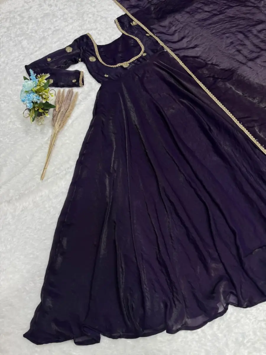 RICH LOOK FENDY SILK EMBROIDERY BEADS WORK GOWN WITH DUPATTA FESTIVE WEAR WHOLESALE PRICE ETHNIC GARMENT (13)