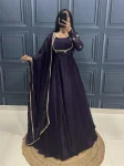 RICH LOOK FENDY SILK EMBROIDERY BEADS WORK GOWN WITH DUPATTA  PURPLE
