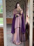 RICH LOOK FENDY SILK EMBROIDERY CODING WORK FANCY LACE BORDER WORK TOP PALAZZO WITH DUPATTA PURPLE