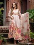 RICH LOOK GEORGETTE DIGITAL PRINT AND HANDWORK GOWN BOTTOM WITH DUPATTA PEACH