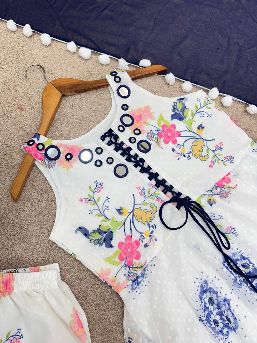 RICH LOOK GEORGETTE DIGITAL PRINT AND MIRROR WORK WITH POM POM LACE BORDER WORK GOWN BOTTOM WITH DUPATTA FESTIVE WEAR WHOLESALE PRICE ETHNIC GARMENT (1)