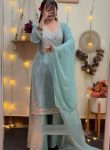 RICH LOOK GEORGETTE EMBROIDERY AND SEQUENCE WORK TOP PALAZZO WITH DUPATTA SKY