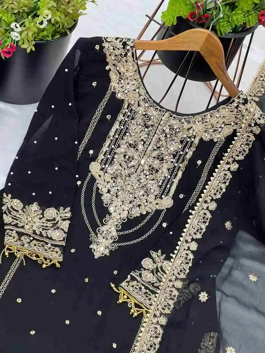 RICH LOOK GEORGETTE EMBROIDERY CODING DORI-SEQUENCE WORK WITH RIVET MOTI WORK TOP SHARARA WITH DUPATTA FESTIVE WEAR WHOLESALE PRICE ETHNIC GARMENT (24)