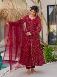 RICH LOOK GEORGETTE EMBROIDERY SEQUENCE WORK GOWN BOTTOM WITH DUPATTA MAROON