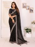 RICH LOOK GEORGETTE EMBROIDERY SEQUENCE WORK SAREE WITH UNSTITCHED BLOUSE BLACK