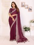 RICH LOOK GEORGETTE EMBROIDERY SEQUENCE WORK SAREE WITH UNSTITCHED BLOUSE WINE