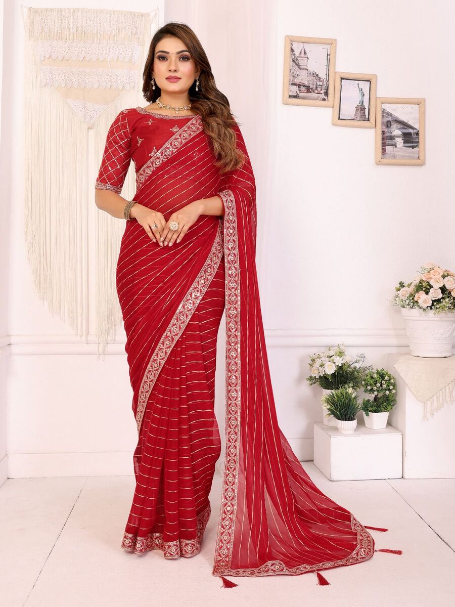 RICH LOOK GEORGETTE EMBROIDERY SEQUENCE WORK SAREE WITH UNSTITCHED BLOUSE PARTY WEAR WHOLESALE PRICE ETHNIC GARMENT (3)