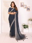 RICH LOOK GEORGETTE EMBROIDERY SEQUENCE WORK SAREE WITH UNSTITCHED BLOUSE NAVY BLUE