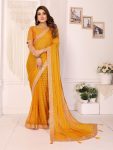 RICH LOOK GEORGETTE EMBROIDERY SEQUENCE WORK SAREE WITH UNSTITCHED BLOUSE YELLOW