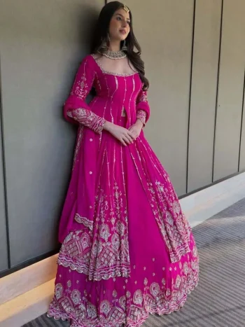RICH LOOK GEORGETTE EMBROIDERY SEQUENCE WORK TOP LEHENGA WITH DUPATTA PINK