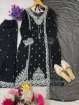 RICH LOOK GEORGETTE EMBROIDERY SEQUENCE WORK WITH FANCY LATKAN WORK TOP PALAZZO WITH DUPATTA  BLACK
