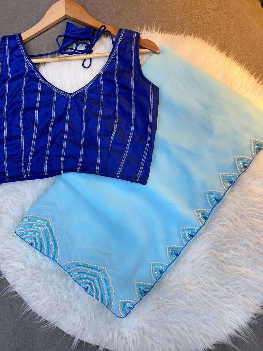 RICH LOOK GEORGETTE HANDWORK MOTI CUT DANA WITH SEQUENCE WORK SAREE WITH UNSTITCHED BLOUSE PARTY WEAR WHOLESALE PRICE ETHNIC GARMENT (1)