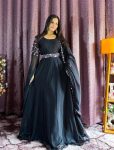 RICH LOOK GEORGETTE SEQUENCE & DORI WORK GOWN DUPATTA WITH WAIST BELT BLACK