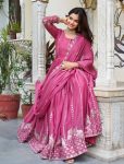 RICH LOOK GEORGETTE SEQUENCE EMBROIDERY WORK GOWN WITH DUPATTA PINK