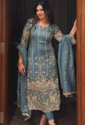 RICH LOOK JIMMY CHOO ORGANZA BOTH SIDE CHAIN SEQUENCE WORK TOP BOTTOM WITH DUPATTA RAMA