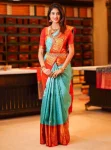 RICH LOOK LICHI SILK JACQUARD WORK SAREE WITH UNSTITCHED BLOUSE RAMA