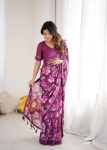 RICH LOOK MOSS CHIFFON DIGITAL PRINT WORK SAREE WITH UNSTITCHED BLOUSE WINE