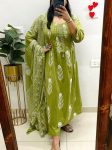 RICH LOOK MUL COTTON EMBROIDERY WITH HAND WORK TOP BOTTOM WITH DUPATTA GREEN