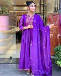 RICH LOOK MUL COTTON MACHINE EMBROIDERY WORK TOP BOTTOM WITH DUPATTA PURPLE
