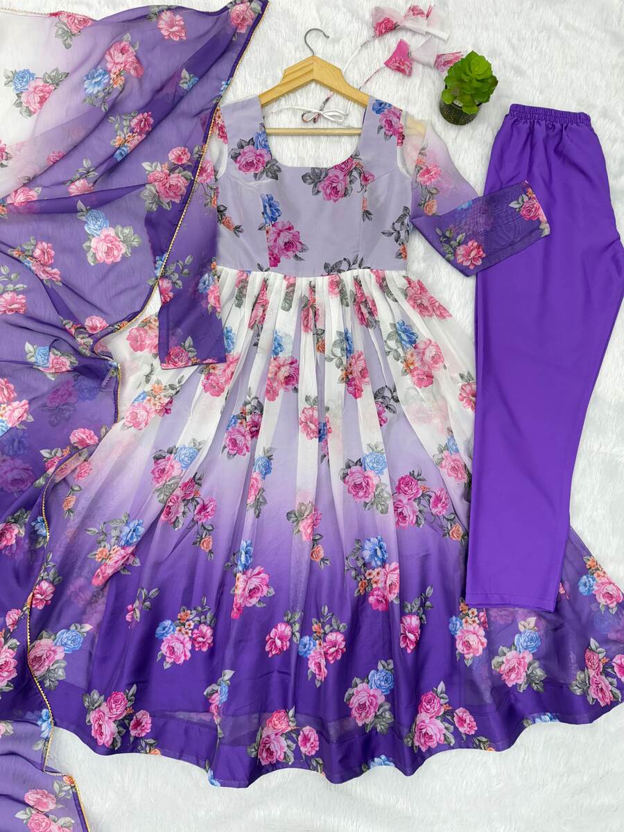 RICH LOOK ORGANZA FLORAL PRINT WORK ANARKALI GOWN BOTTOM WITH DUPATTA FESTIVE WEAR WHOLESALE PRICE ETHNIC GARMENT (12)