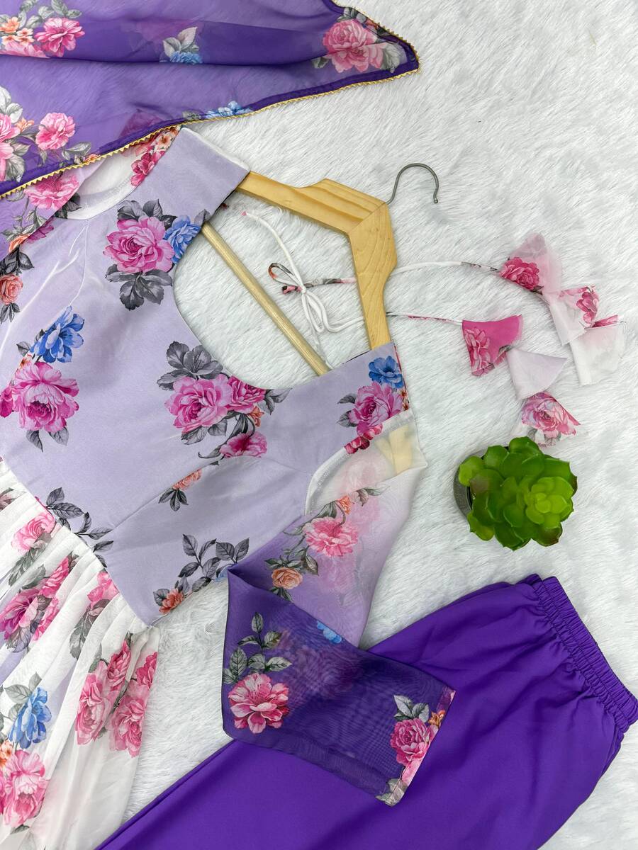 RICH LOOK ORGANZA FLORAL PRINT WORK ANARKALI GOWN BOTTOM WITH DUPATTA FESTIVE WEAR WHOLESALE PRICE ETHNIC GARMENT (15)