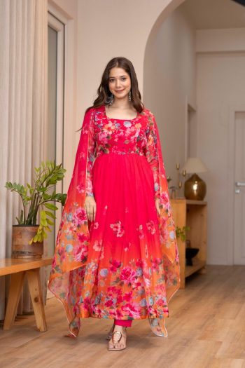 RICH LOOK ORGANZA FLORAL PRINT WORK ANARKALI GOWN BOTTOM WITH DUPATTA RANI