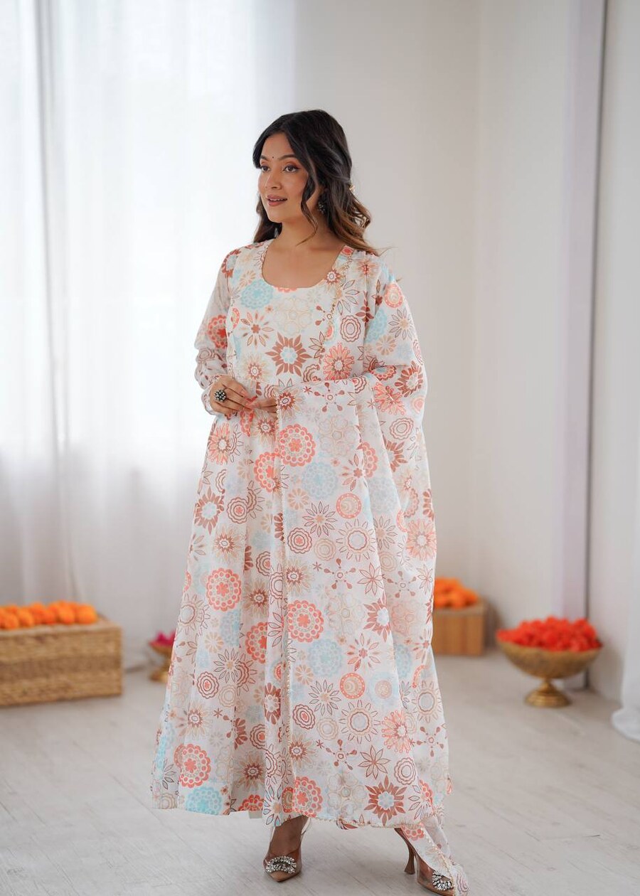 RICH LOOK ORGANZA FLORAL PRINT WORK ANARKALI GOWN BOTTOM WITH DUPATTA PARTY WEAR WHOLESALE PRICE ETHNIC GARMENT (9)