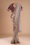 RICH LOOK ORGANZA SILK EMBROIDERY ZARI THREAD, DORI & SEQUENCE WORK WITH LACE BORDER WORK SAREE WITH UNSTITCHED BLOUSE CREAM
