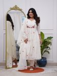 RICH LOOK PV CHANDERI EMBROIDERY WORK TOP BOTTOM WITH DUPATTA WHITE