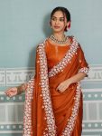 RICH LOOK RANGOLI SILK EMBROIDERY SEQUENCE WITH CUTWORK BORDER WORK SAREE WITH UNSTITCHED BLOUSE WEDDING WEAR WHOLESALE PRICE ETHNIC GARMENT (4)