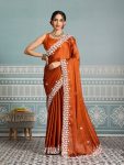 RICH LOOK RANGOLI SILK EMBROIDERY SEQUENCE WITH CUTWORK BORDER WORK SAREE WITH UNSTITCHED BLOUSE ORANGE