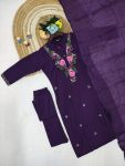 RICH LOOK RAYON SLUB EMBROIDERY WORK TOP BOTTOM WITH DUPATTA FESTIVE WEAR WHOLESALE PRICE ETHNIC GARMENT (2)
