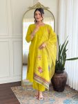 RICH LOOK ROMAN SILK HAND WORK TOP BOTTOM WITH DUPATTA LEMON