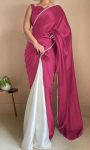 RICH LOOK SATIN PEARL LACE BORDER WORK SAREE WITH UNSTITCHED BLOUSE PINK