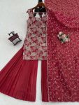RICH LOOK SHIMMER SILK SEQUENCE WITH THREAD WORK TOP SHARARA WITH DUPATTA FESTIVE WEAR WHOLESALE PRICE ETHNIC GARMENT (3)