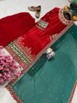 RICH LOOK VELVET SEQUENCE, THREAD & ZARI EMBROIDERY WORK TOP PALAZZO WITH DUPATTA FESTIVE WEAR WHOLESALE PRICE ETHNIC GARMENT (10)