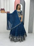 RICH LOOK VICHITRA SILK EMBROIDERY THREAD & SEQUENCE WORK LEHENGA CHOLI WITH DUPATTA TEAL