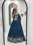 RICH LOOK VICHITRA SILK EMBROIDERY THREAD & SEQUENCE WORK LEHENGA CHOLI WITH DUPATTA WEDDING WEAR WHOLESALE PRICE ETHNIC GARMENT (14)