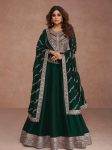 RICH LOOK VICHITRA SILK EMBROIDERY ZARI SEQUENCE WORK GOWN WITH DUPATTA GREEN